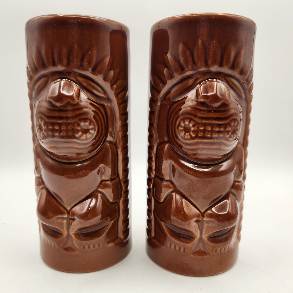 Tiki Bar Glasses Ka'anapali Beach Hotel Brown Ceramic Set of 2